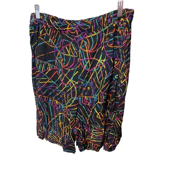 Vintage 90s Black Multicolor Squiggles Made in USA Basic Editions Shorts Sz 18 - Picture 1 of 11